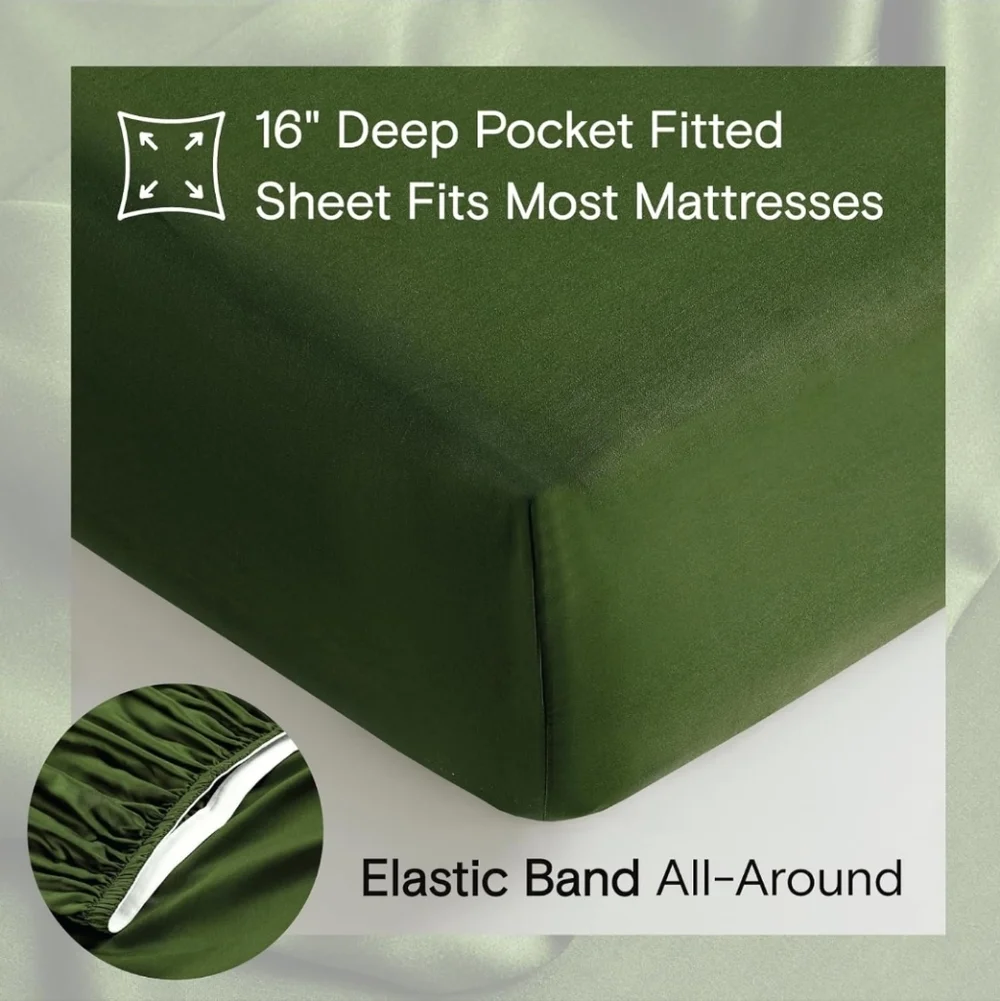 DOZ by SIJO Bamboo Fitted Sheet + Pillowcase Twin Forest Green NWT